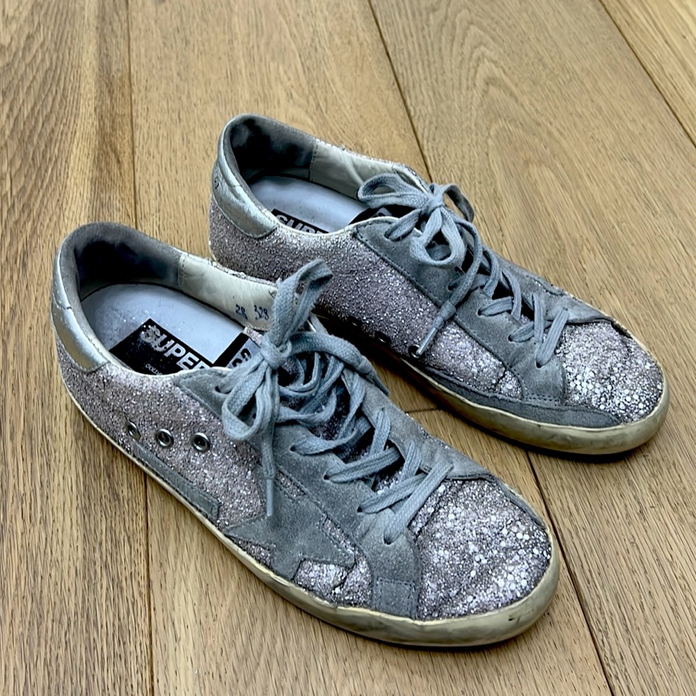 Pink sparkle golden goose sneakers